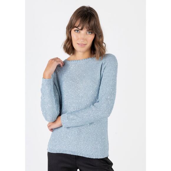 Amina Rubinacci News Sweater Blue Silver Threading Size 48/12 Cashmere Cotone - Picture 1 of 8